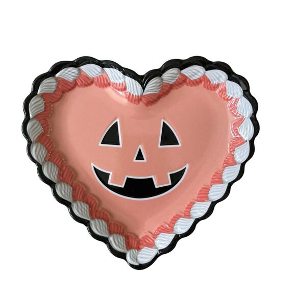 Halloween Heart Shaped Pumpkin Melamine Appetizer Plates 7x6 Set of 4 BOO New - Picture 8 of 11